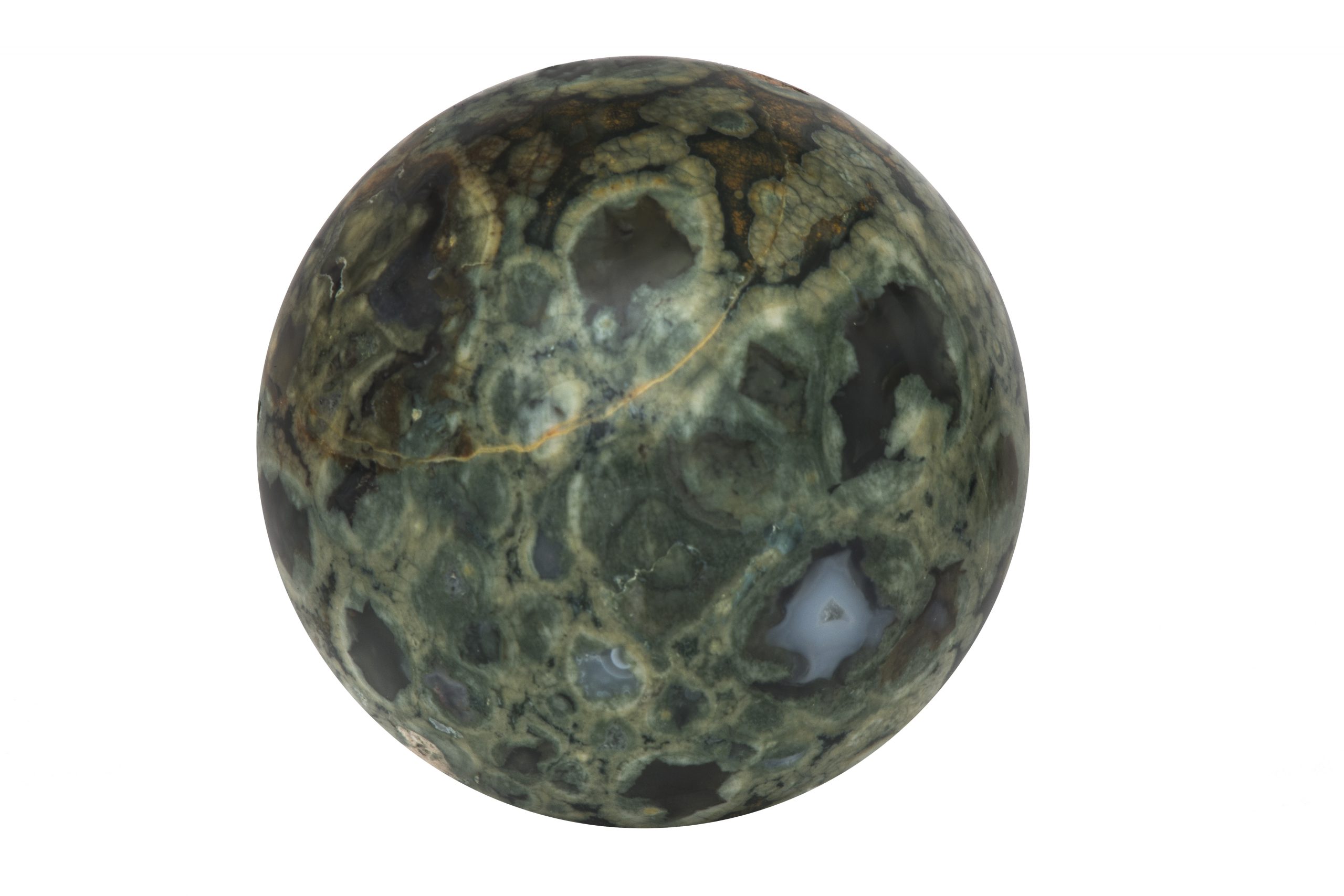 sphere of speckled green stone