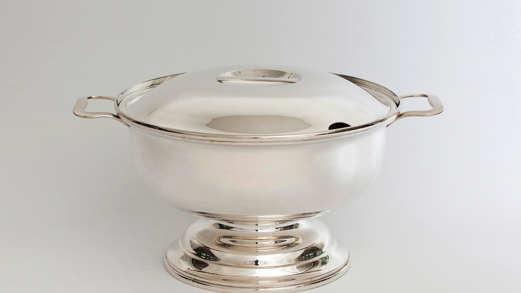 Simple soup tureen made of silver